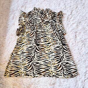 Zebra Animal Print Loud Bold Trashy Chic Y2K Ruffle Front Sleeveless Blouse
